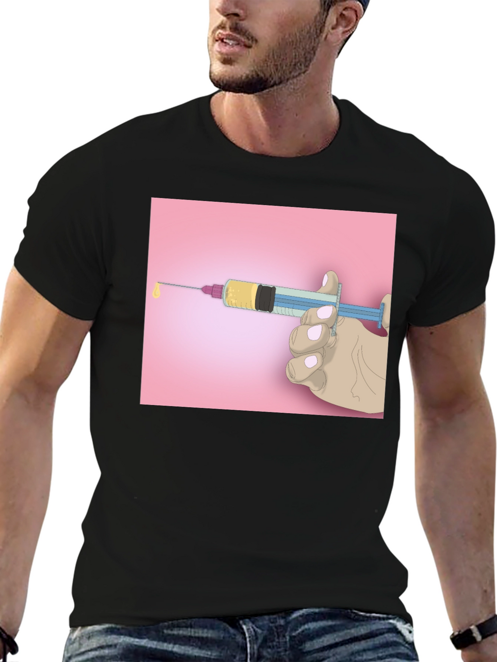 Unique Graphic Tee: Syringe Design - Bold Statement Piece