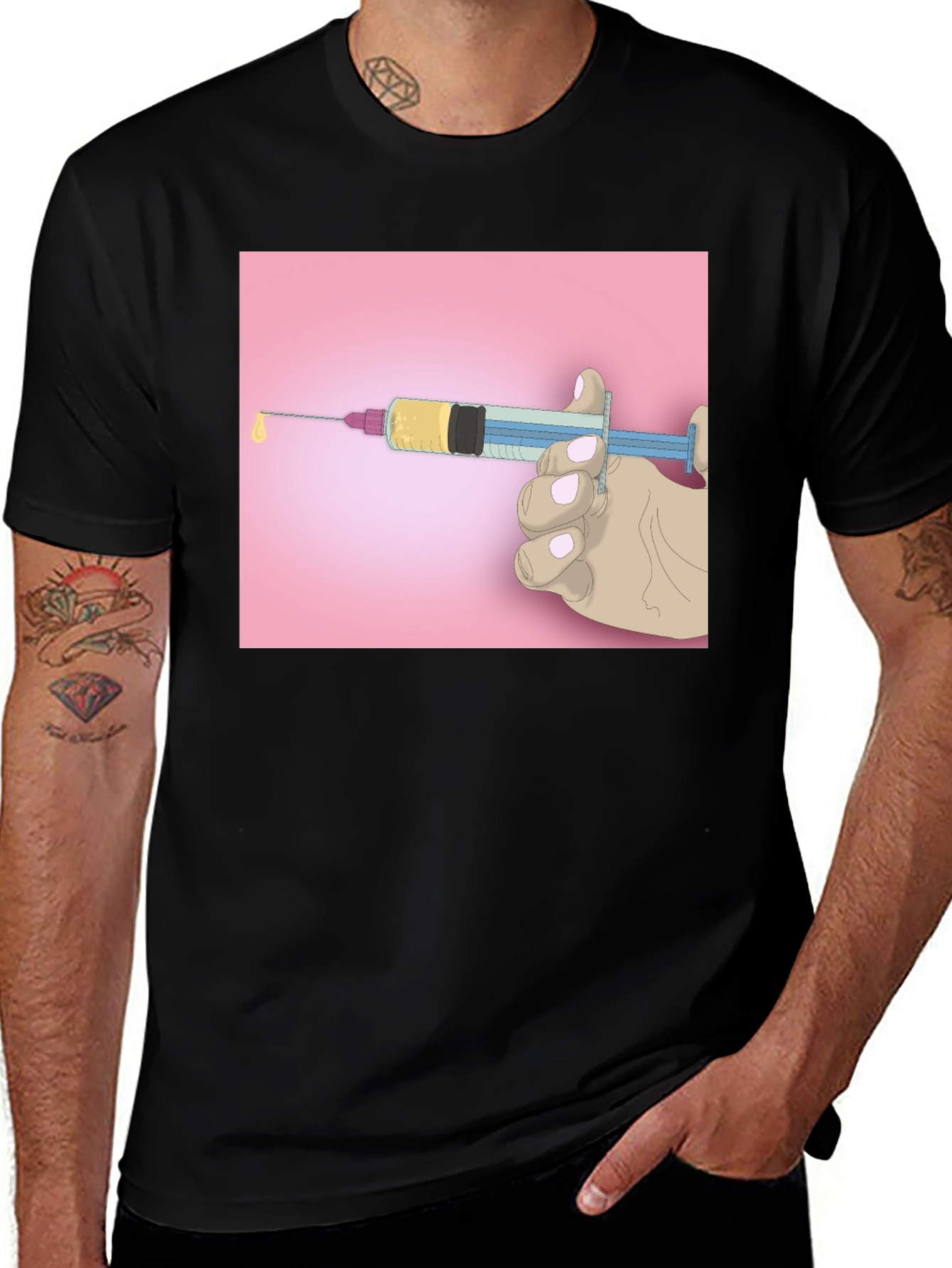 Unique Graphic Tee: Syringe Design - Bold Statement Piece
