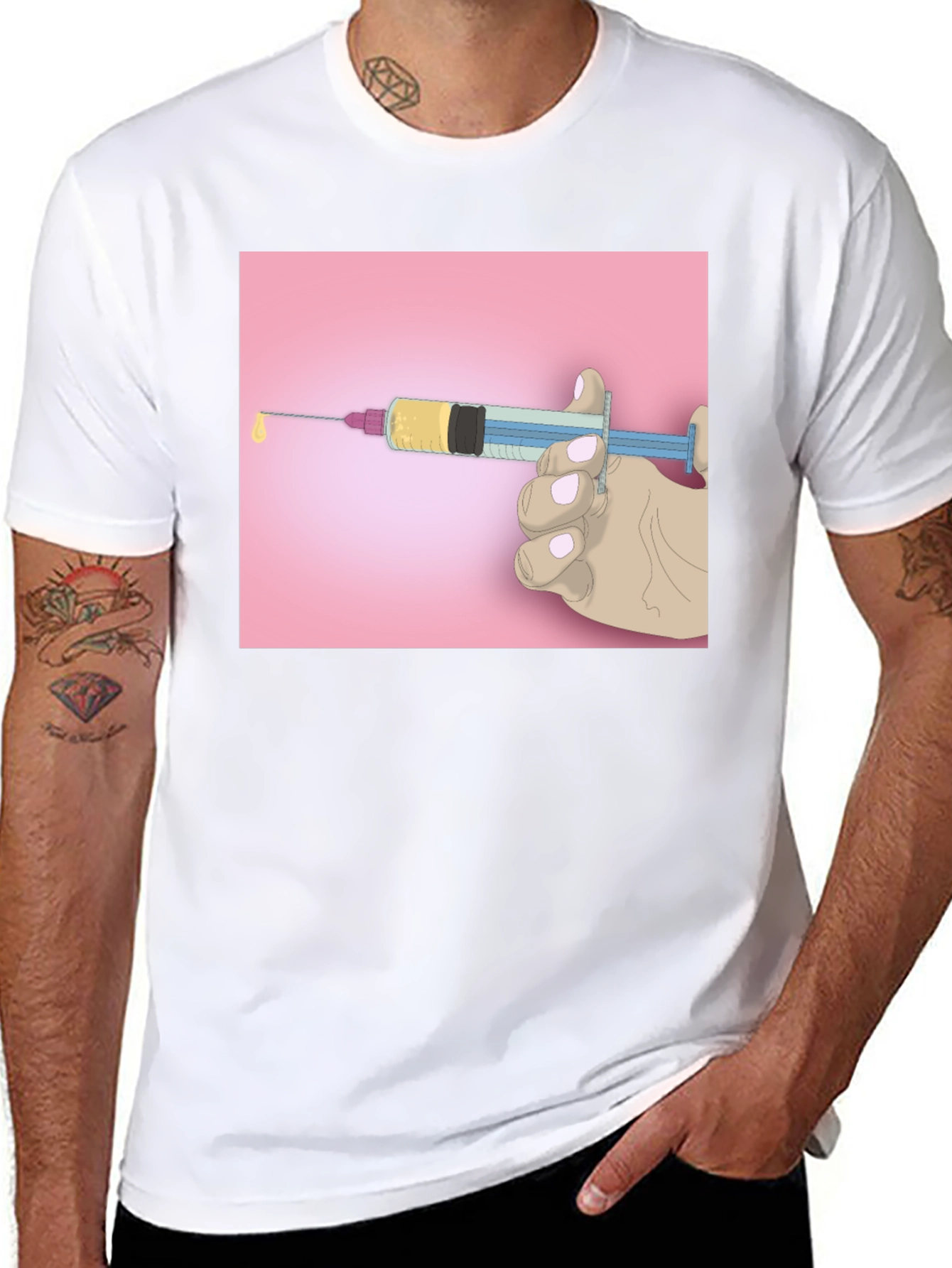 Unique Graphic Tee: Syringe Design - Bold Statement Piece