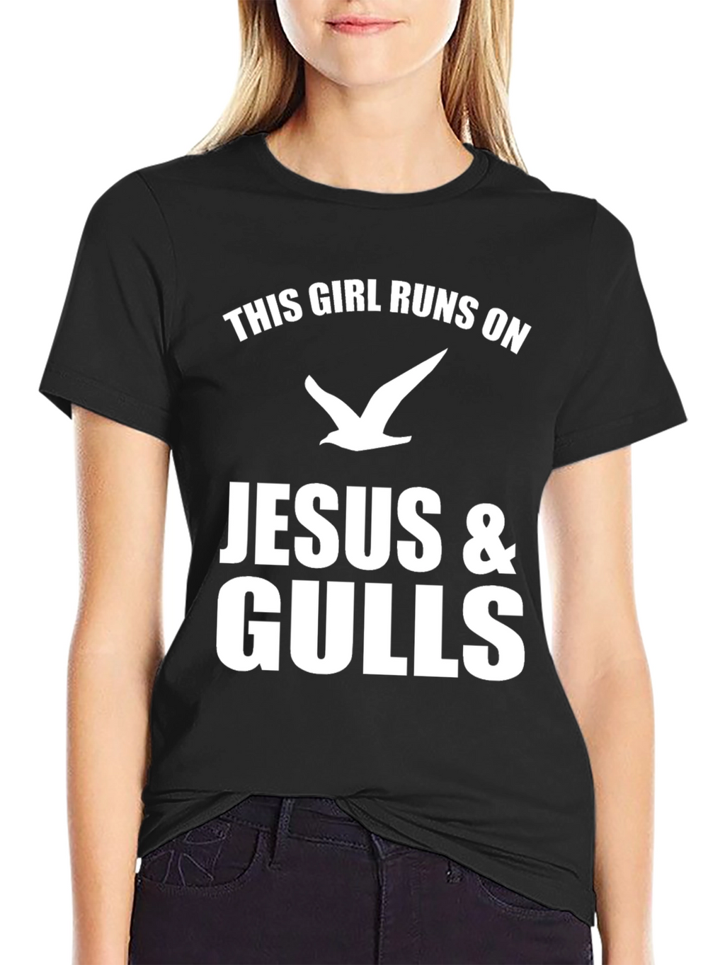 This Girl Runs on Jesus & Gulls Black T-Shirt