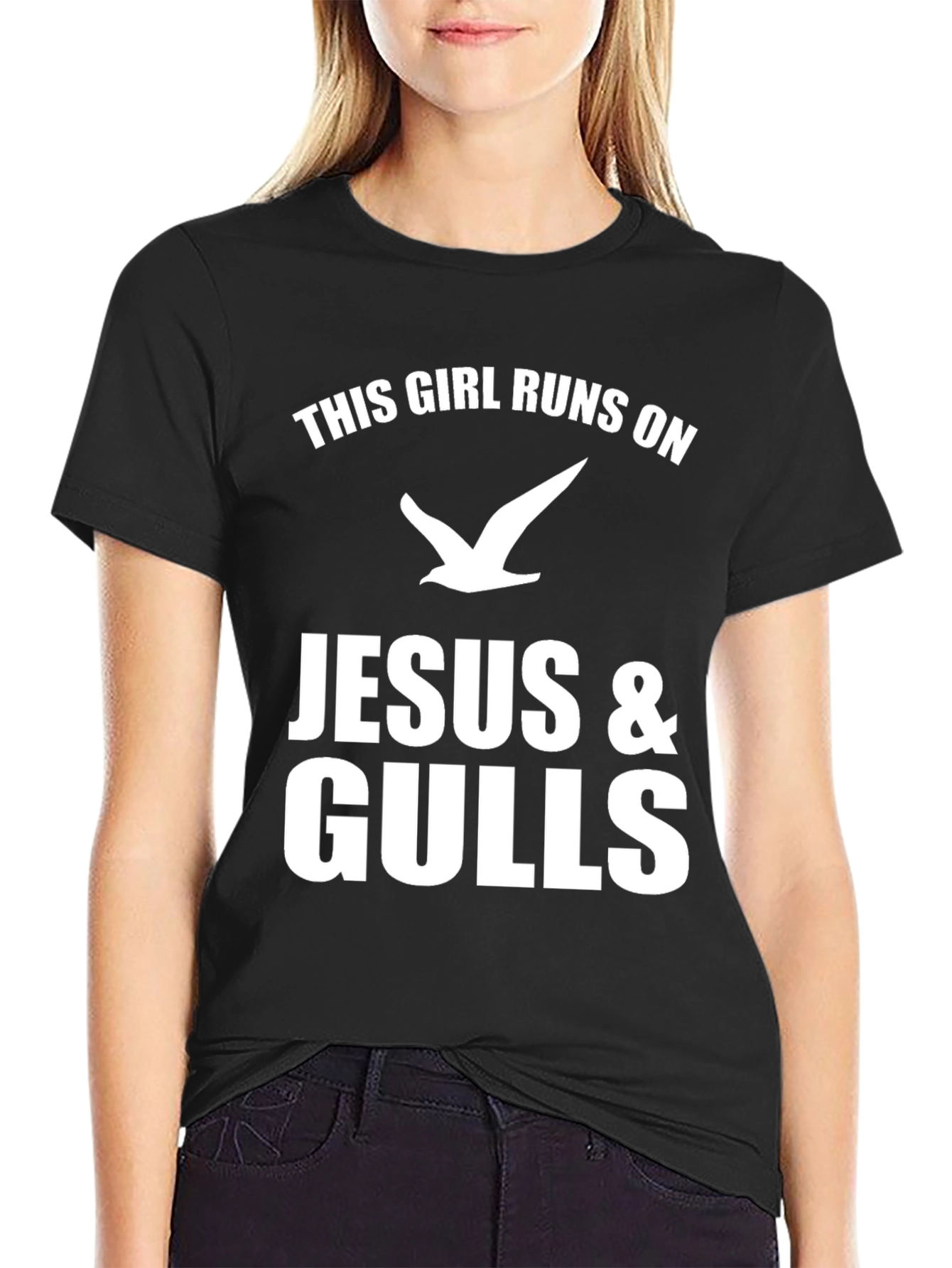 This Girl Runs on Jesus & Gulls Black T-Shirt
