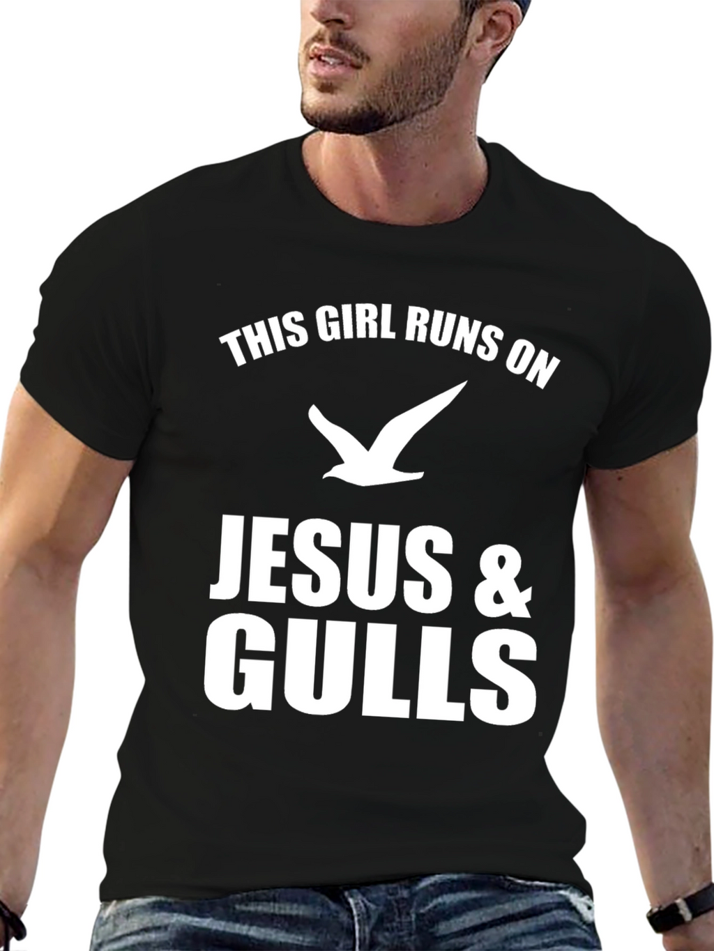 This Girl Runs on Jesus & Gulls Black T-Shirt
