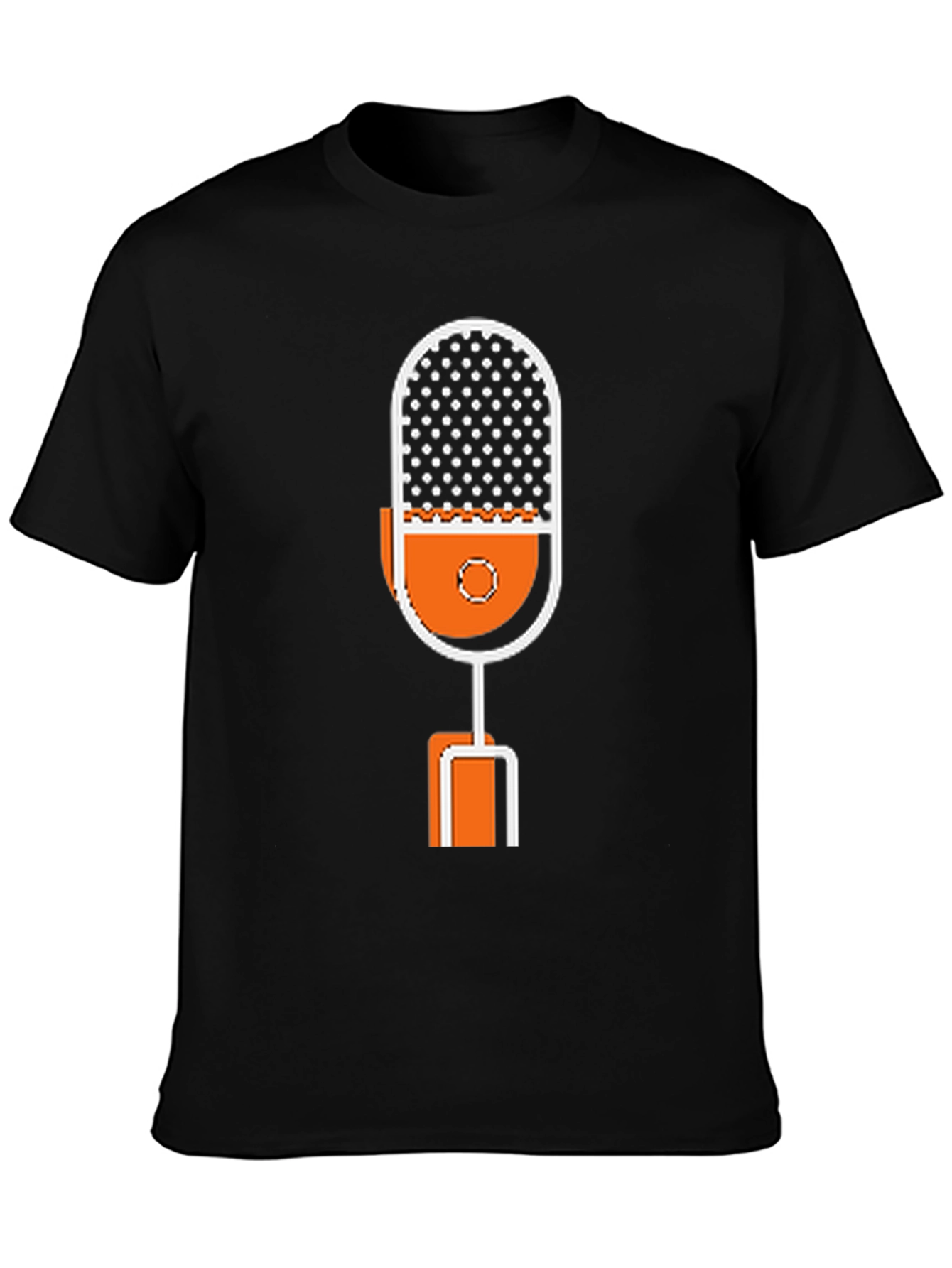 Retro Microphone Graphic Tee - Black Cotton T-Shirt