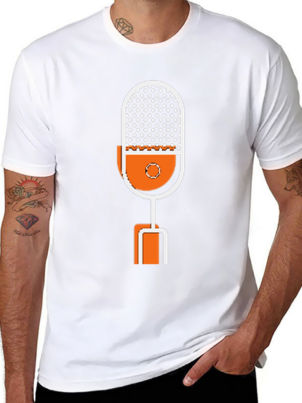 Retro Microphone Graphic Tee - Black Cotton T-Shirt