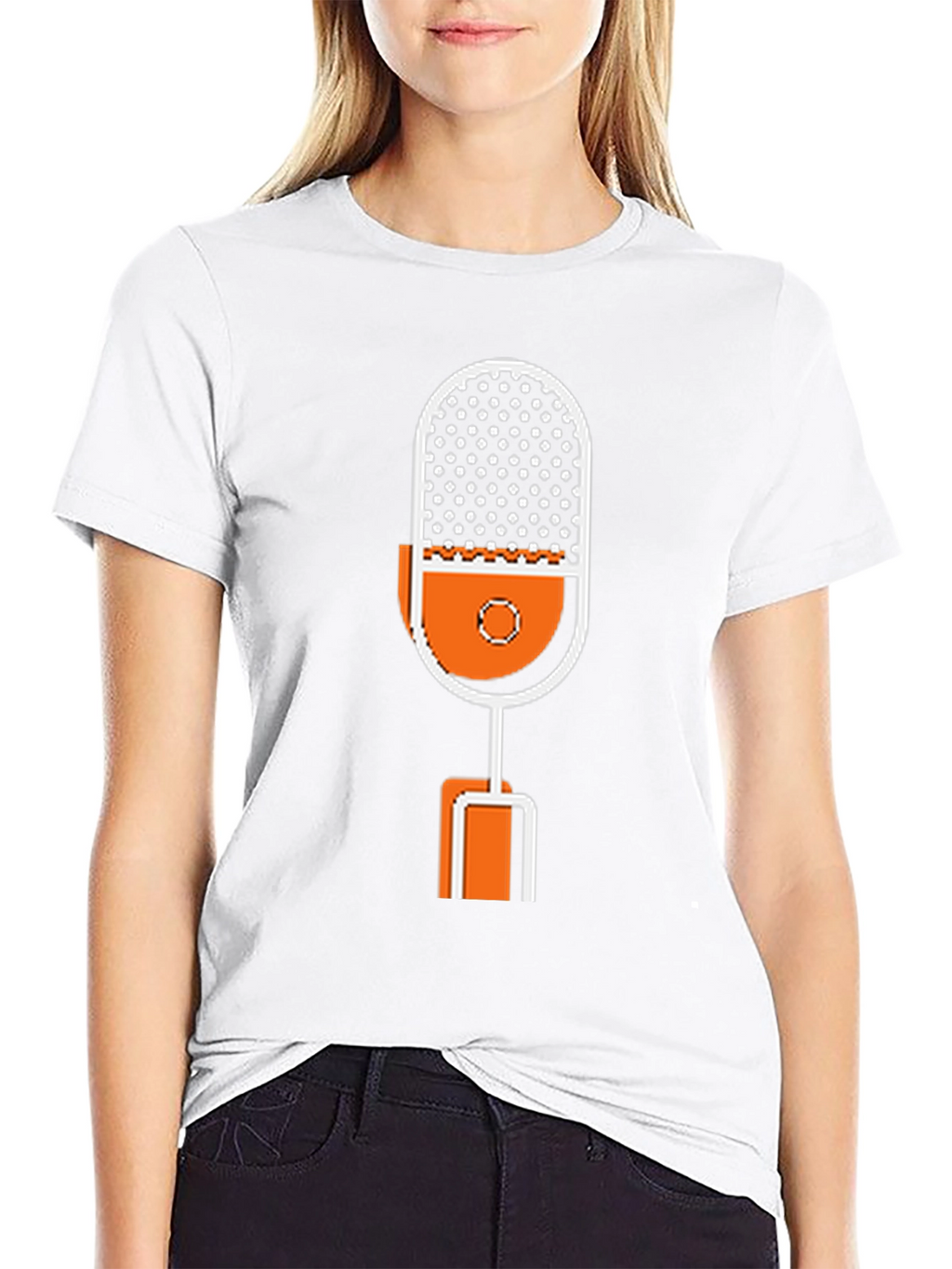 Retro Microphone Graphic Tee - Black Cotton T-Shirt