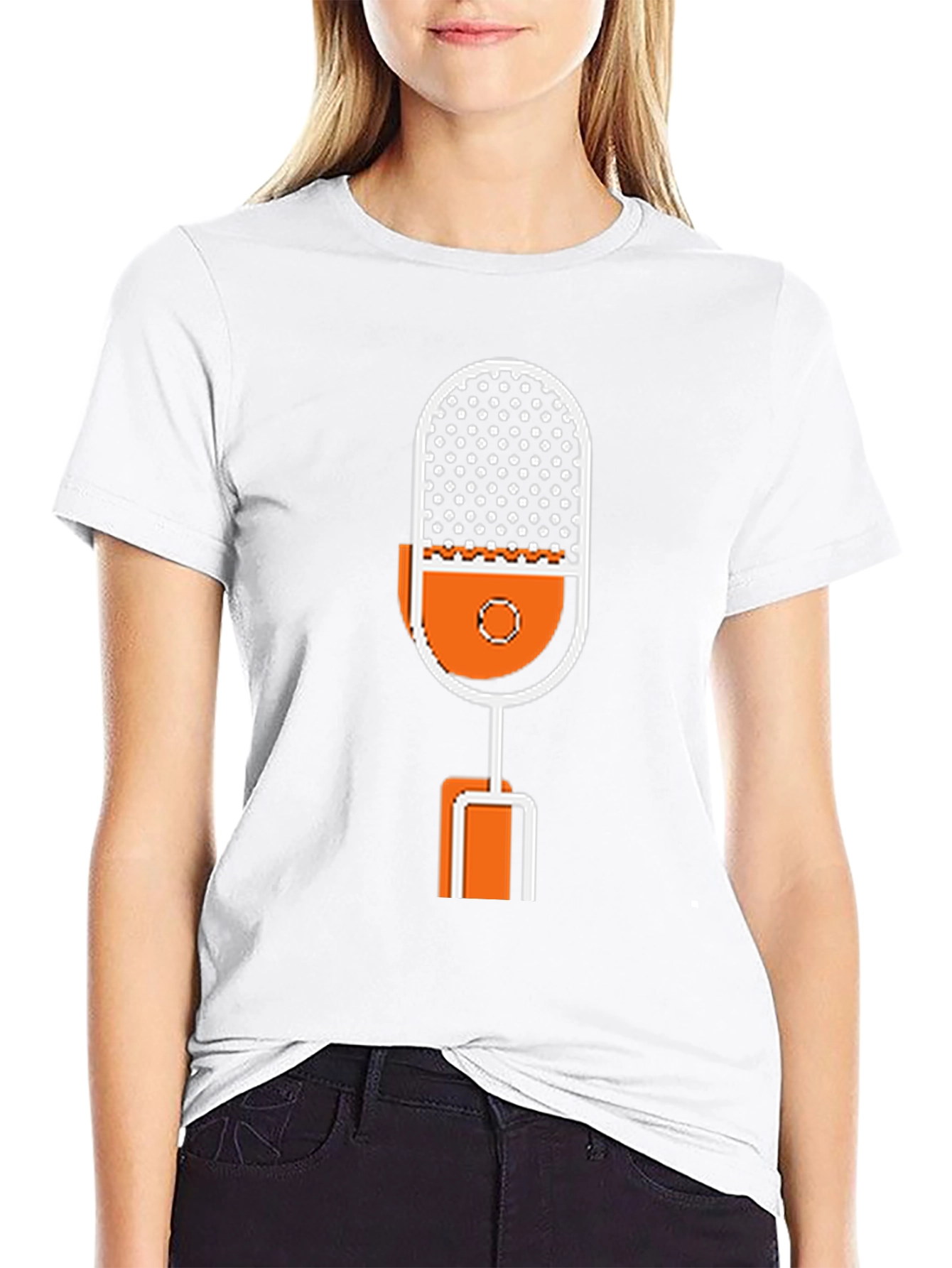 Retro Microphone Graphic Tee - Black Cotton T-Shirt