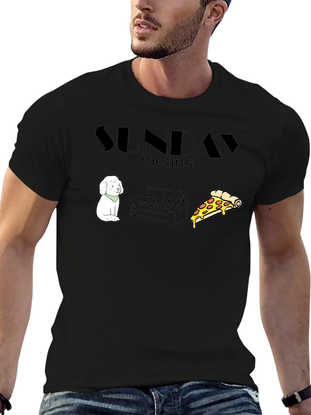 Sunday Relaxation T-Shirt: Dog Couch Pizza