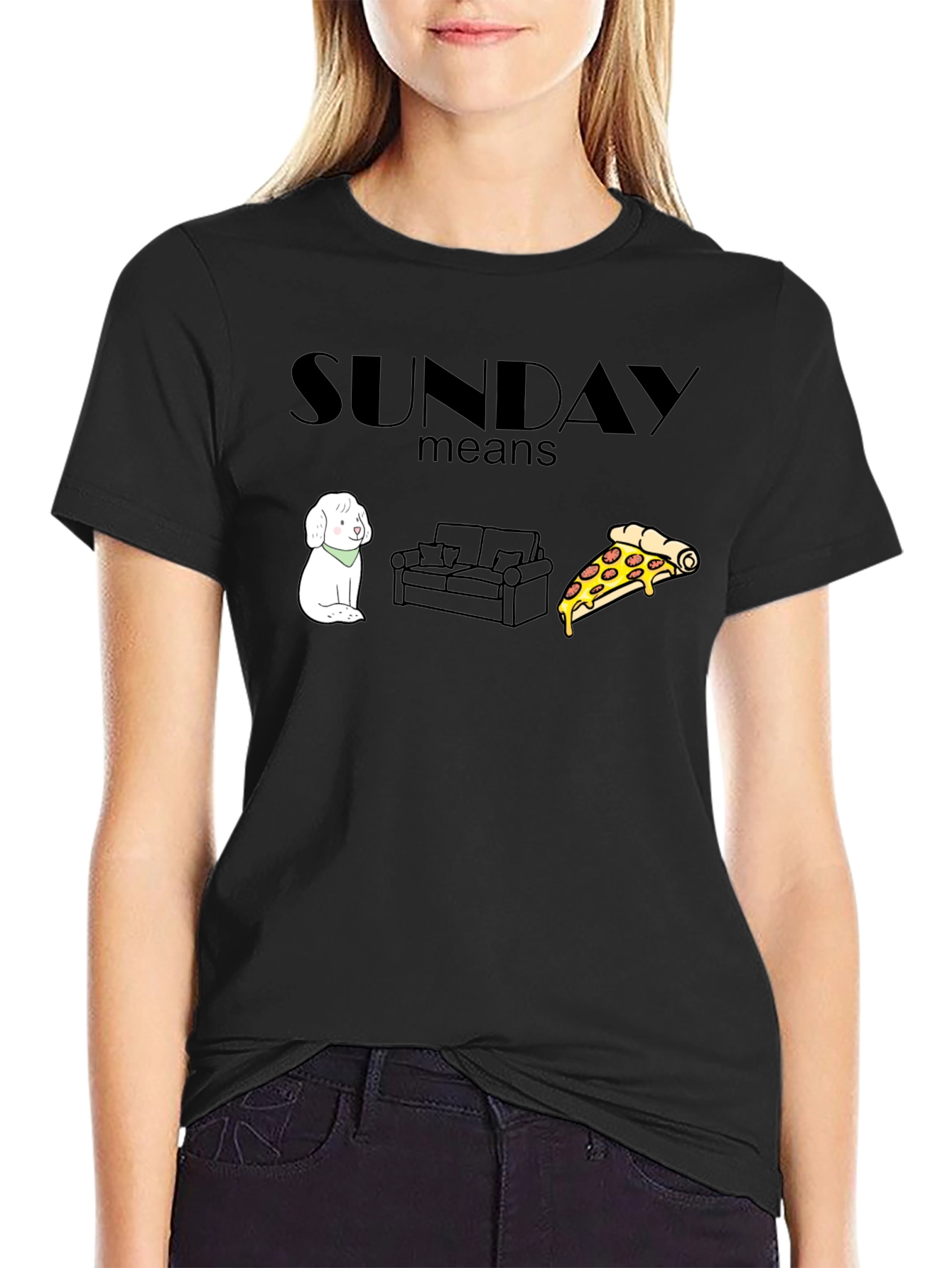 Sunday Relaxation T-Shirt: Dog Couch Pizza