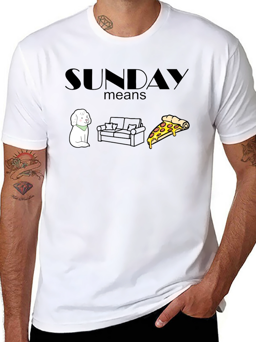 Sunday Relaxation T-Shirt: Dog Couch Pizza