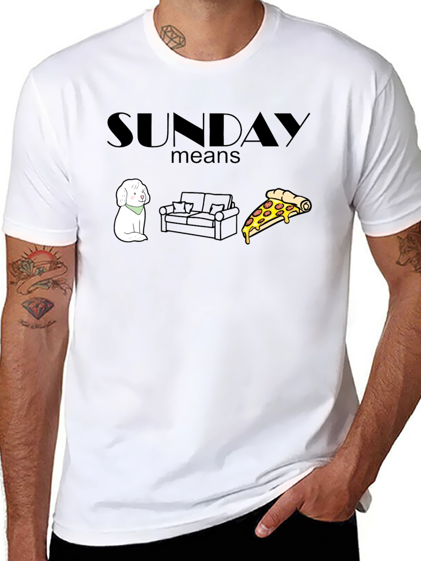Sunday Relaxation T-Shirt: Dog Couch Pizza