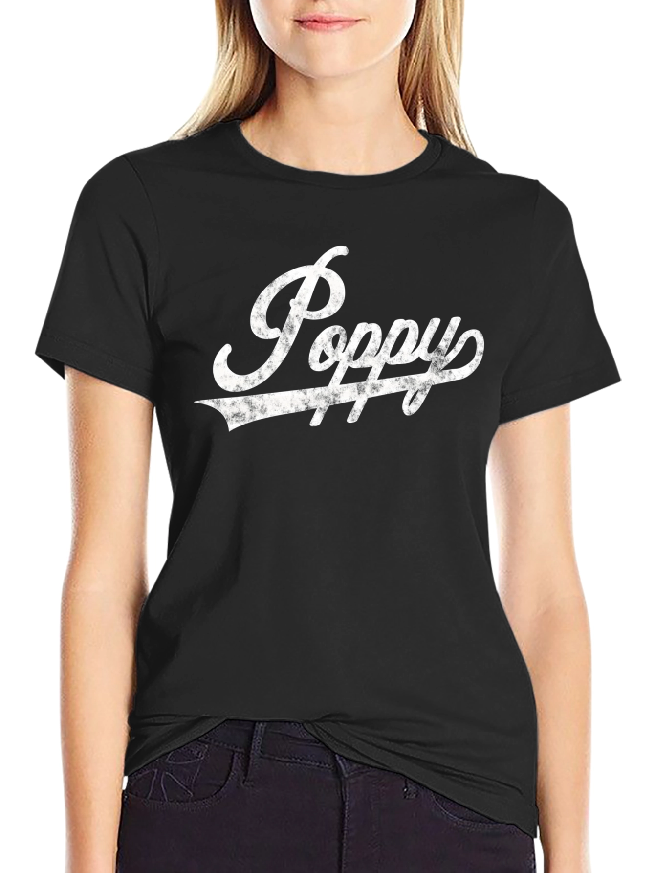 Poppy Vintage Style Black T-Shirt
