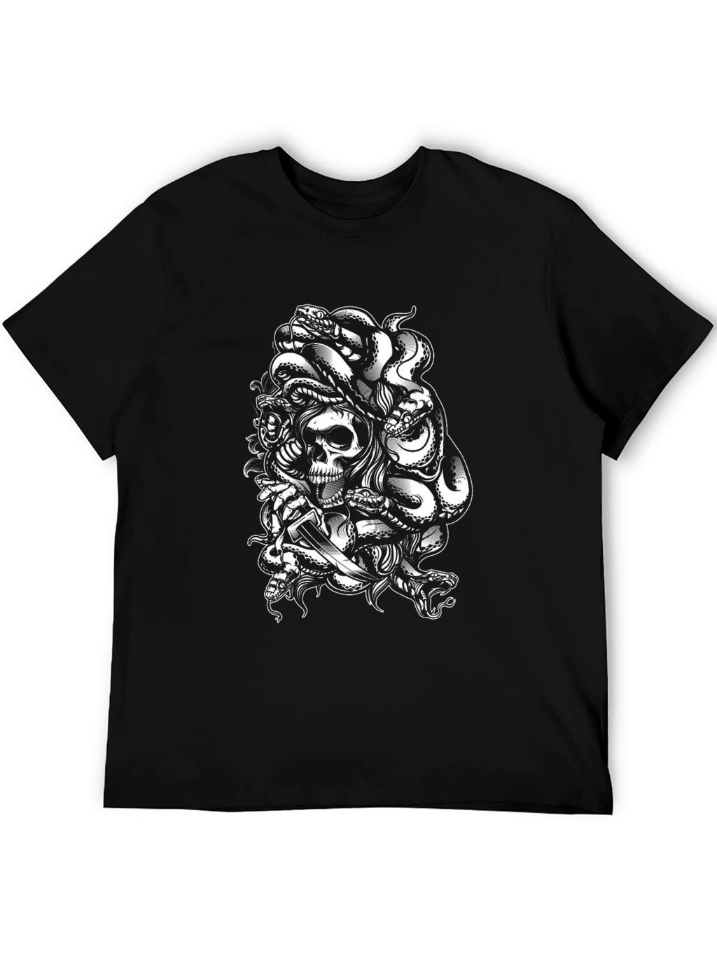 Skull & Snake Graphic Tee - Edgy Black T-Shirt
