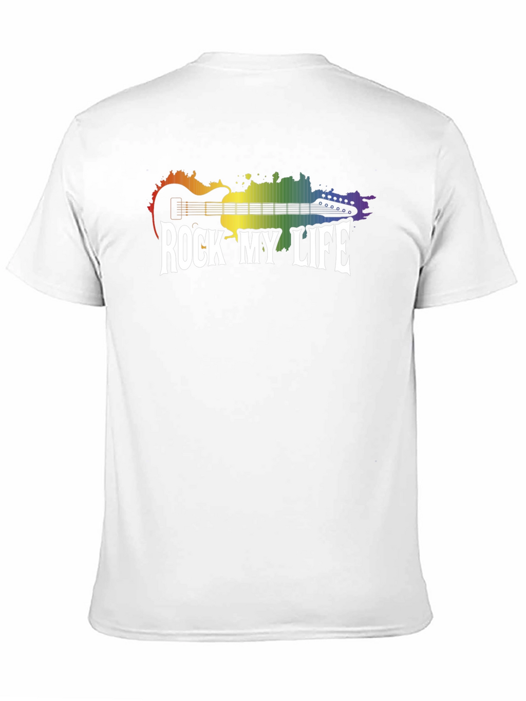 Rock My Life Graphic Tee - Rainbow Guitar Design