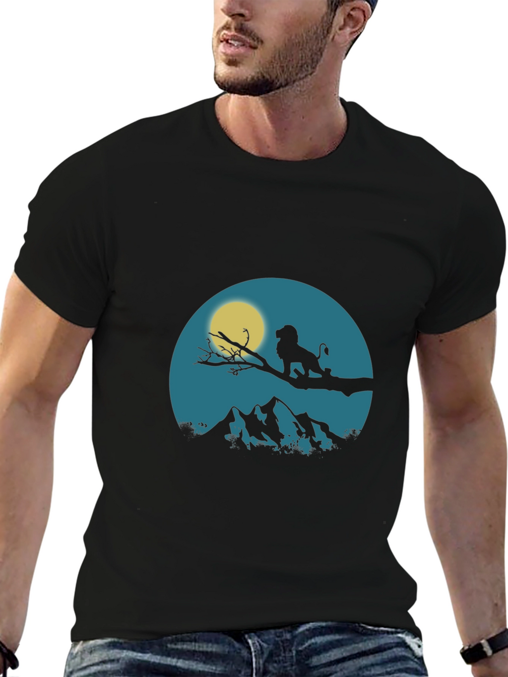 Lion King Silhouette Graphic Print Crew Neck Tee