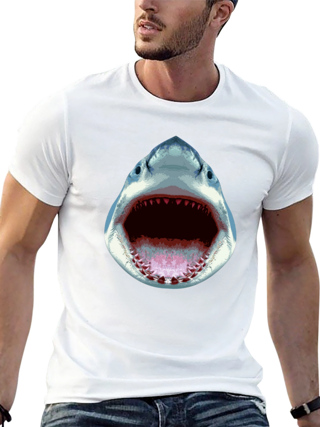 Shark Attack Graphic Tee - Black Cotton T-Shirt