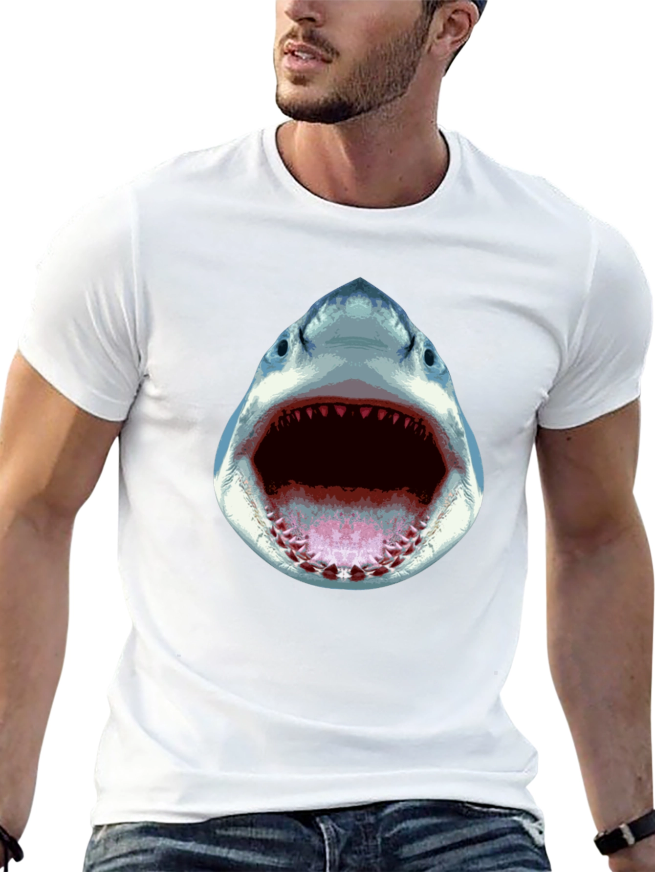 Shark Attack Graphic Tee - Black Cotton T-Shirt