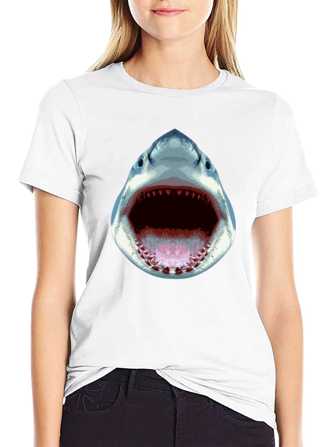 Shark Attack Graphic Tee - Black Cotton T-Shirt