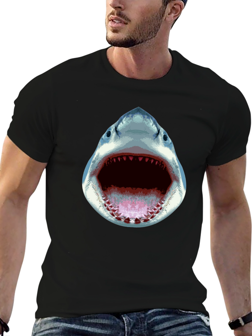 Shark Attack Graphic Tee - Black Cotton T-Shirt