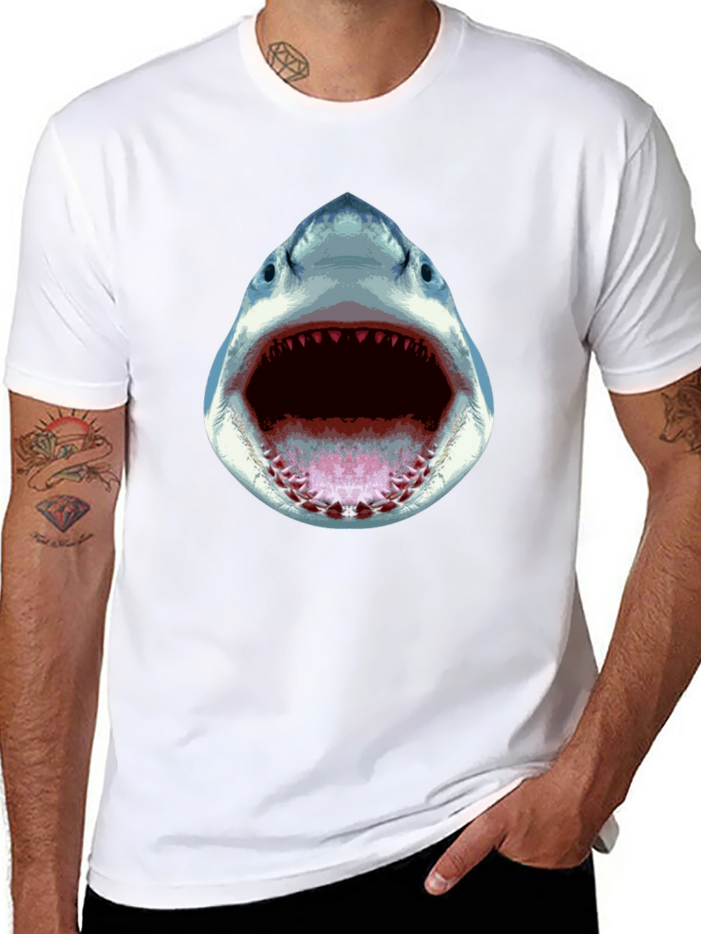 Shark Attack Graphic Tee - Black Cotton T-Shirt