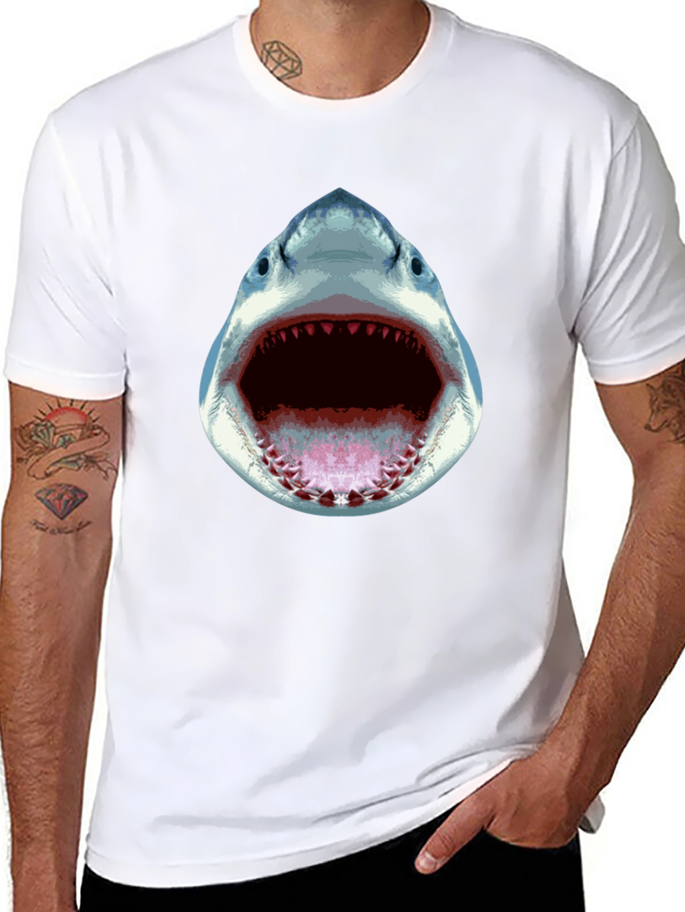 Shark Attack Graphic Tee - Black Cotton T-Shirt