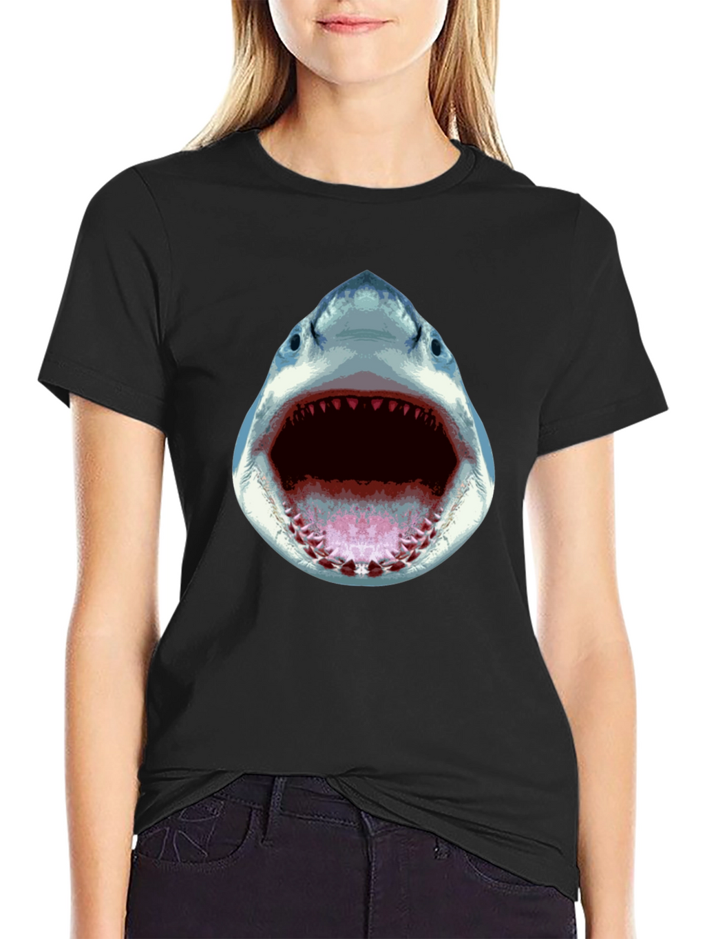 Shark Attack Graphic Tee - Black Cotton T-Shirt