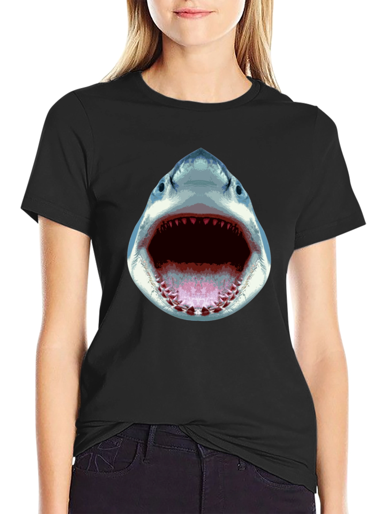 Shark Attack Graphic Tee - Black Cotton T-Shirt