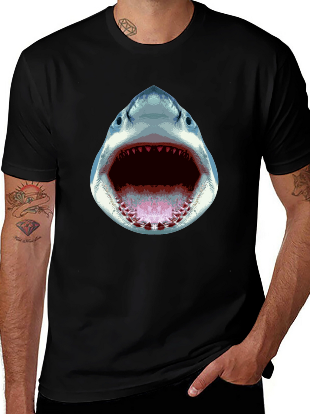 Shark Attack Graphic Tee - Black Cotton T-Shirt