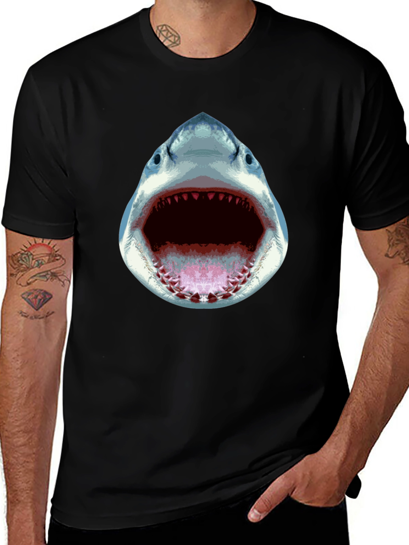 Shark Attack Graphic Tee - Black Cotton T-Shirt