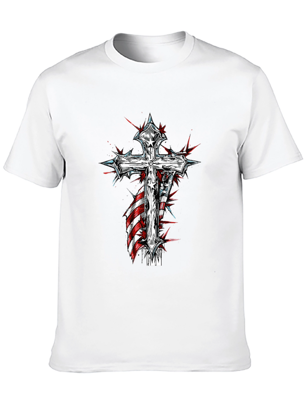 Cross & American Flag Graphic Print T-Shirt