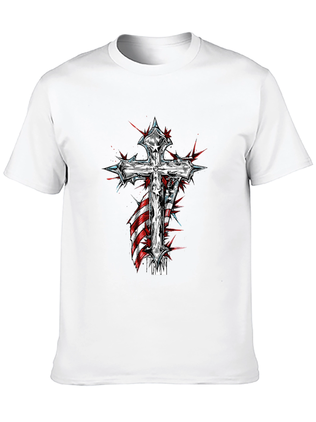 Cross & American Flag Graphic Print T-Shirt