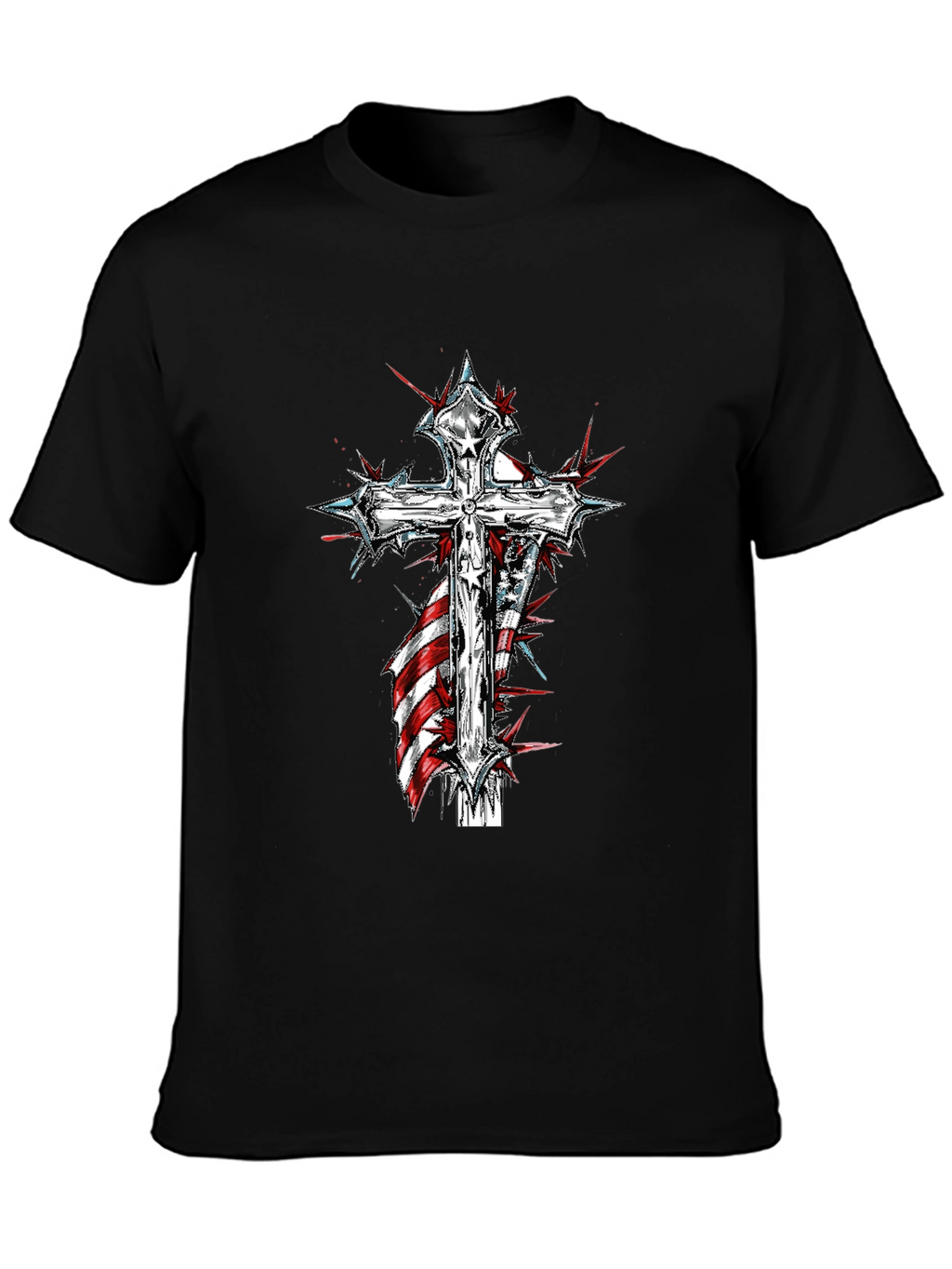 Cross & American Flag Graphic Print T-Shirt