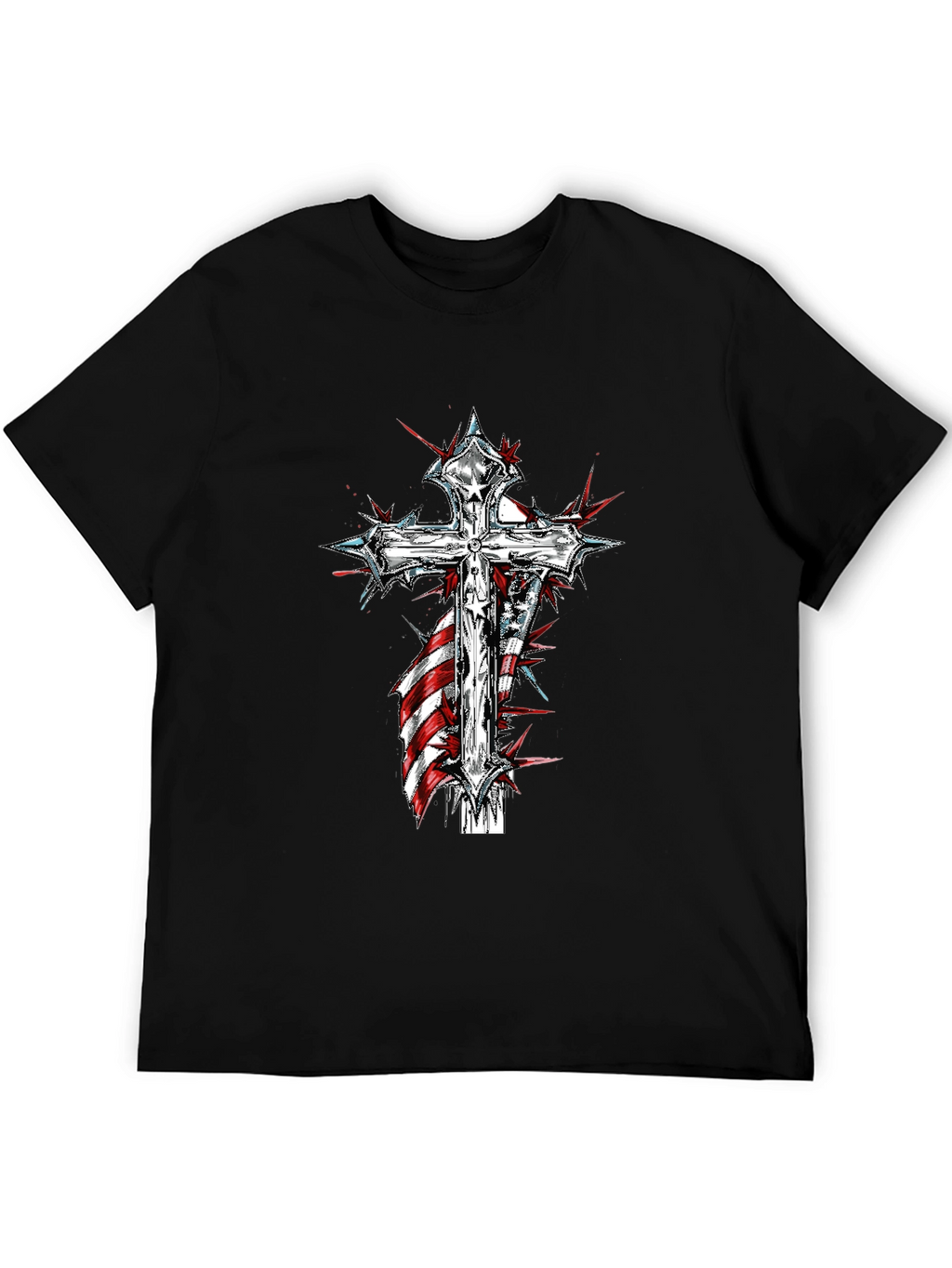 Cross & American Flag Graphic Print T-Shirt