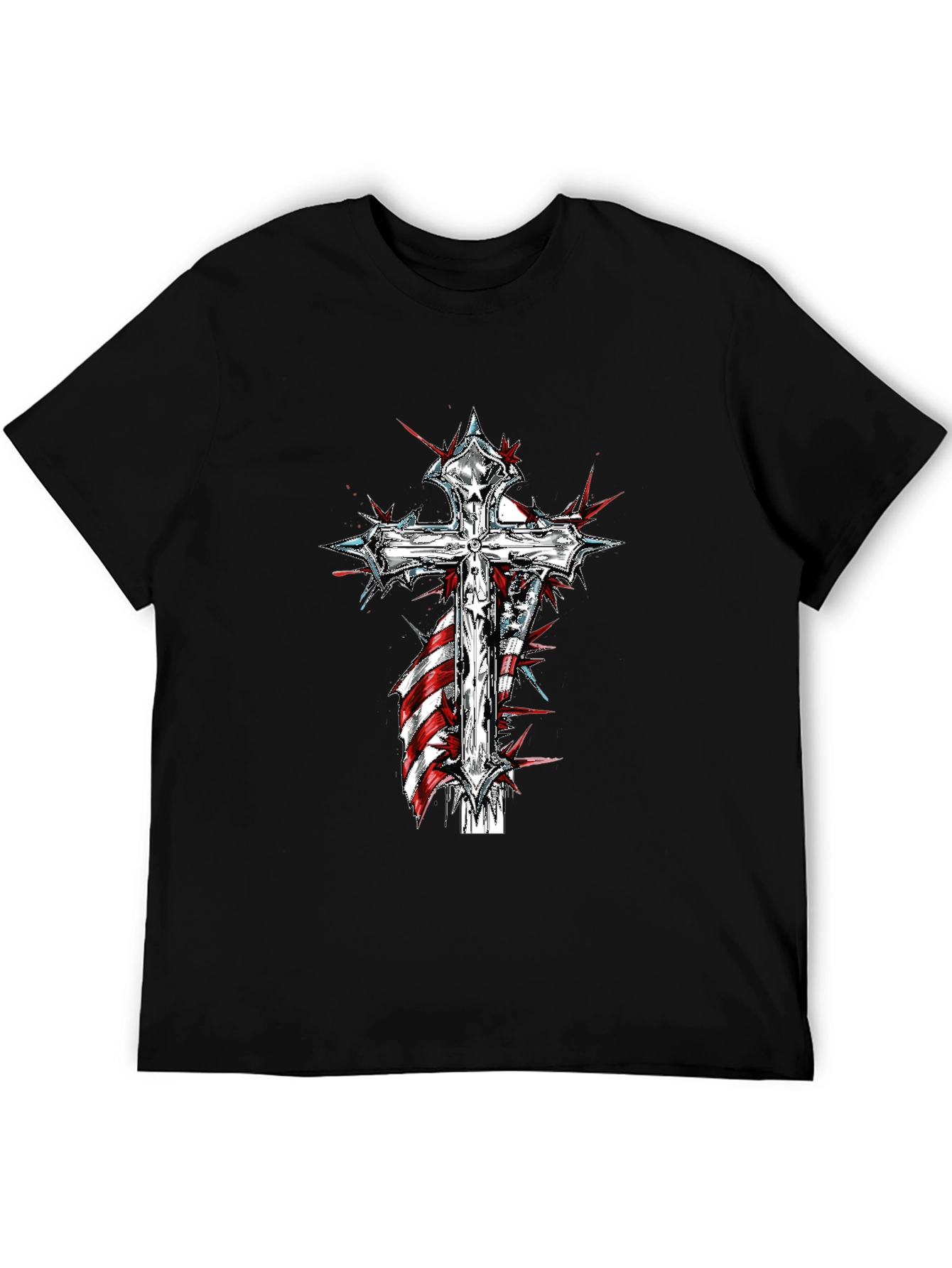 Cross & American Flag Graphic Print T-Shirt