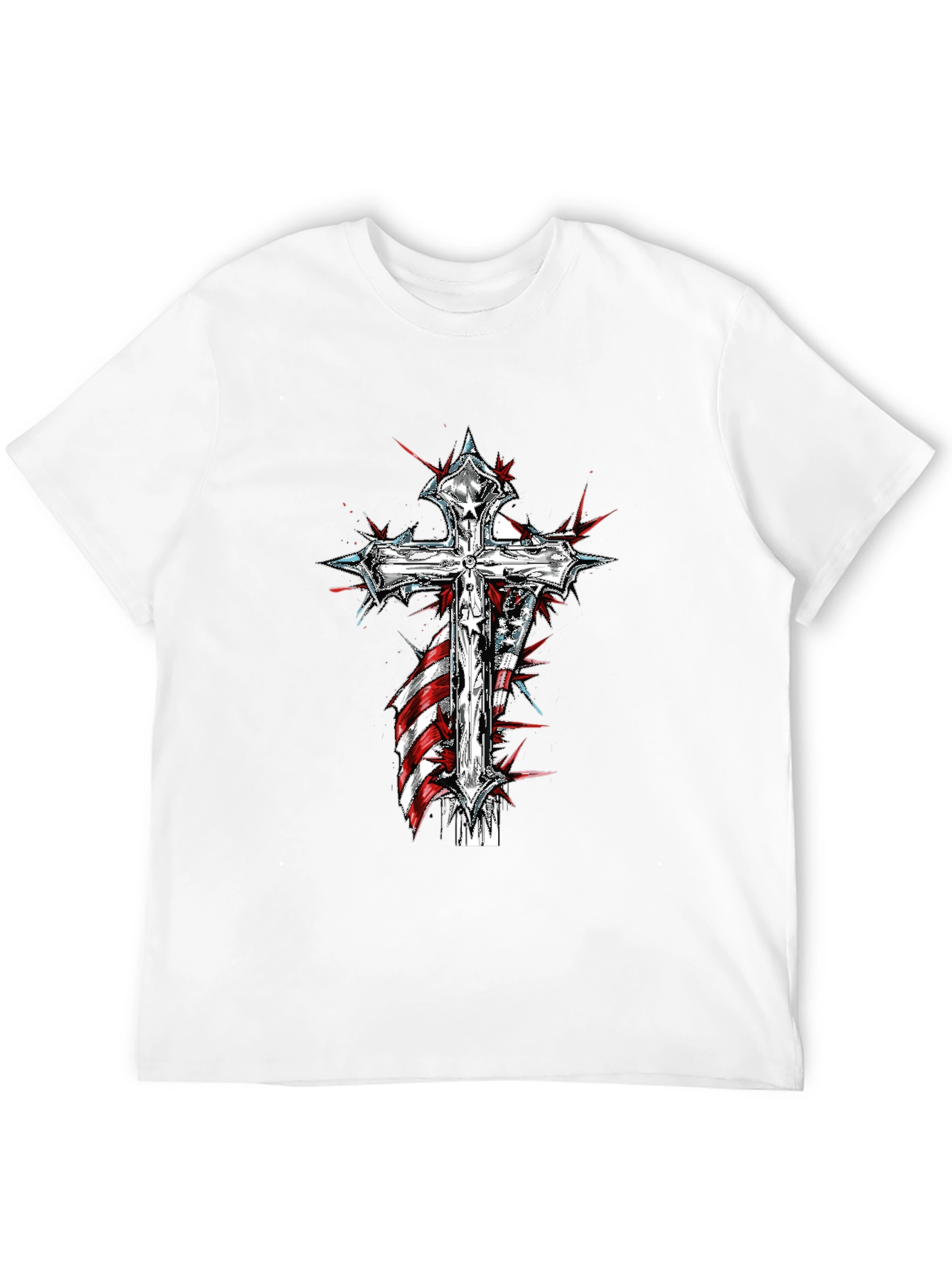 Cross & American Flag Graphic Print T-Shirt