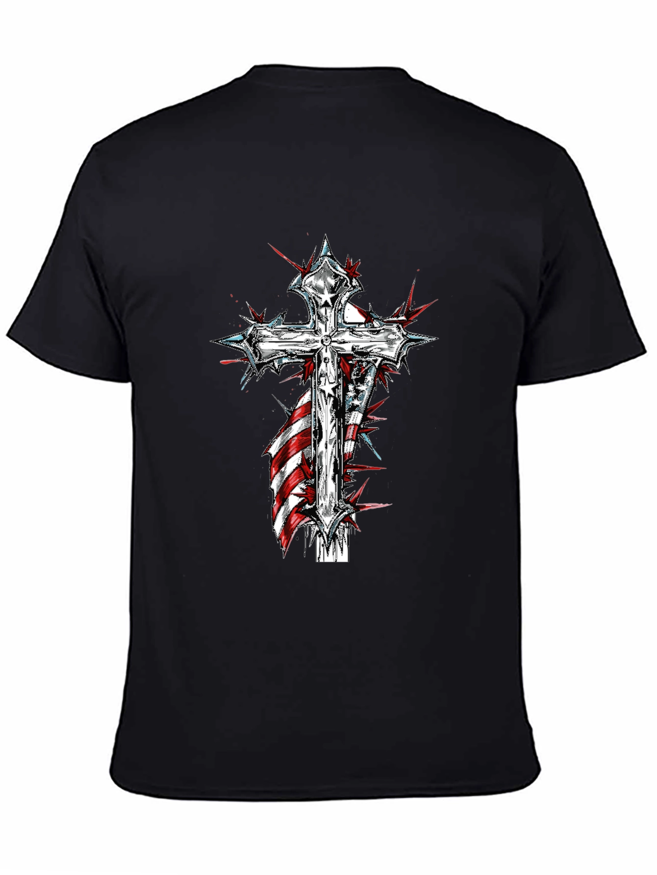 Cross & American Flag Graphic Print T-Shirt