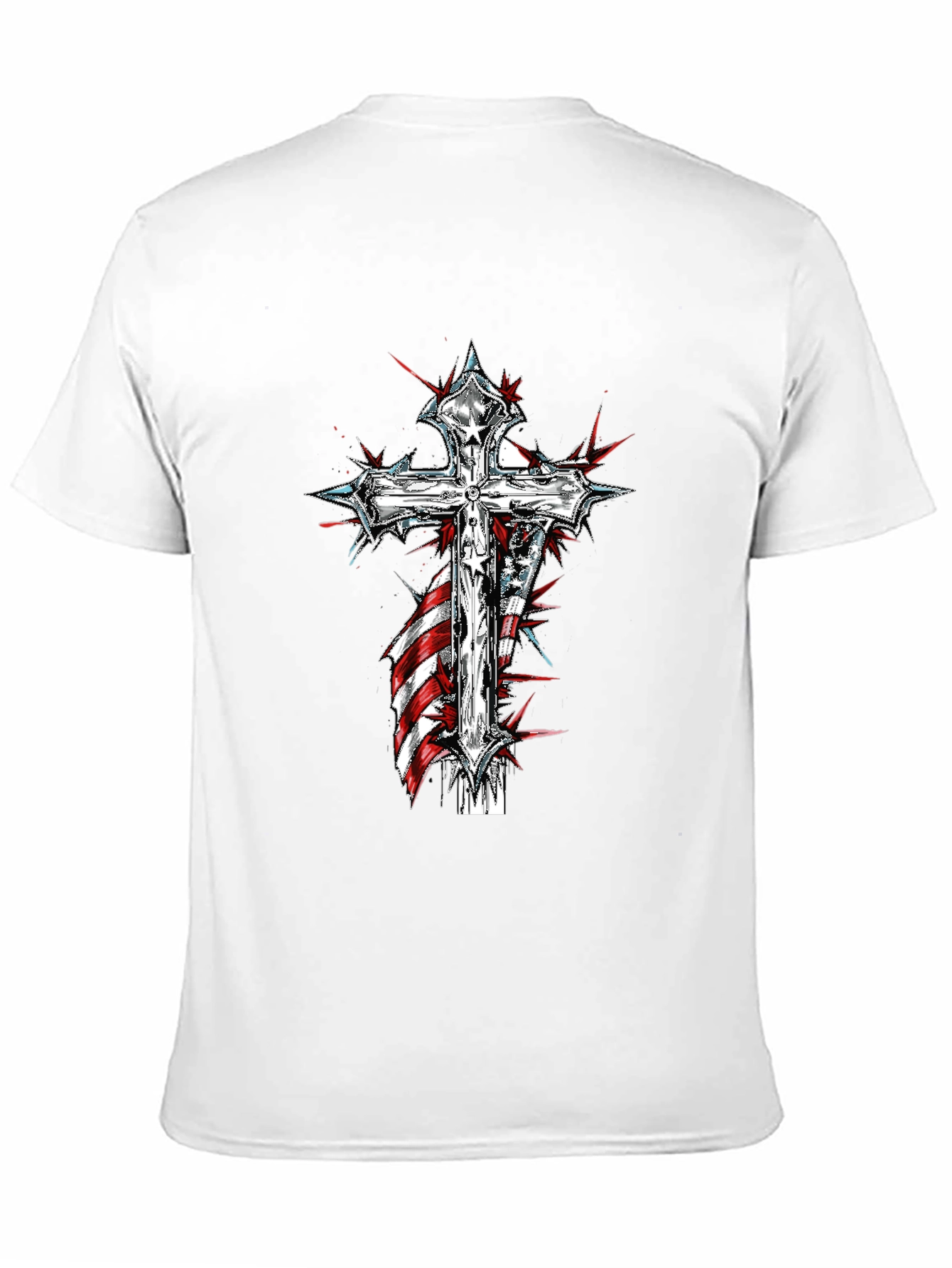 Cross & American Flag Graphic Print T-Shirt