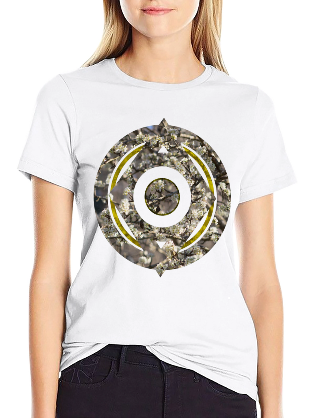 Abstract Circular Graphic Print Black T-Shirt