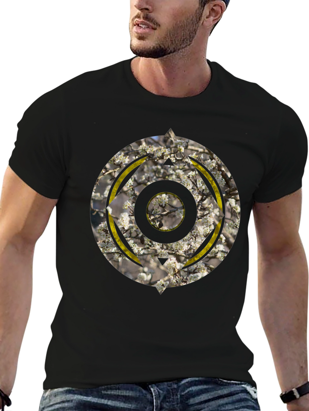Abstract Circular Graphic Print Black T-Shirt