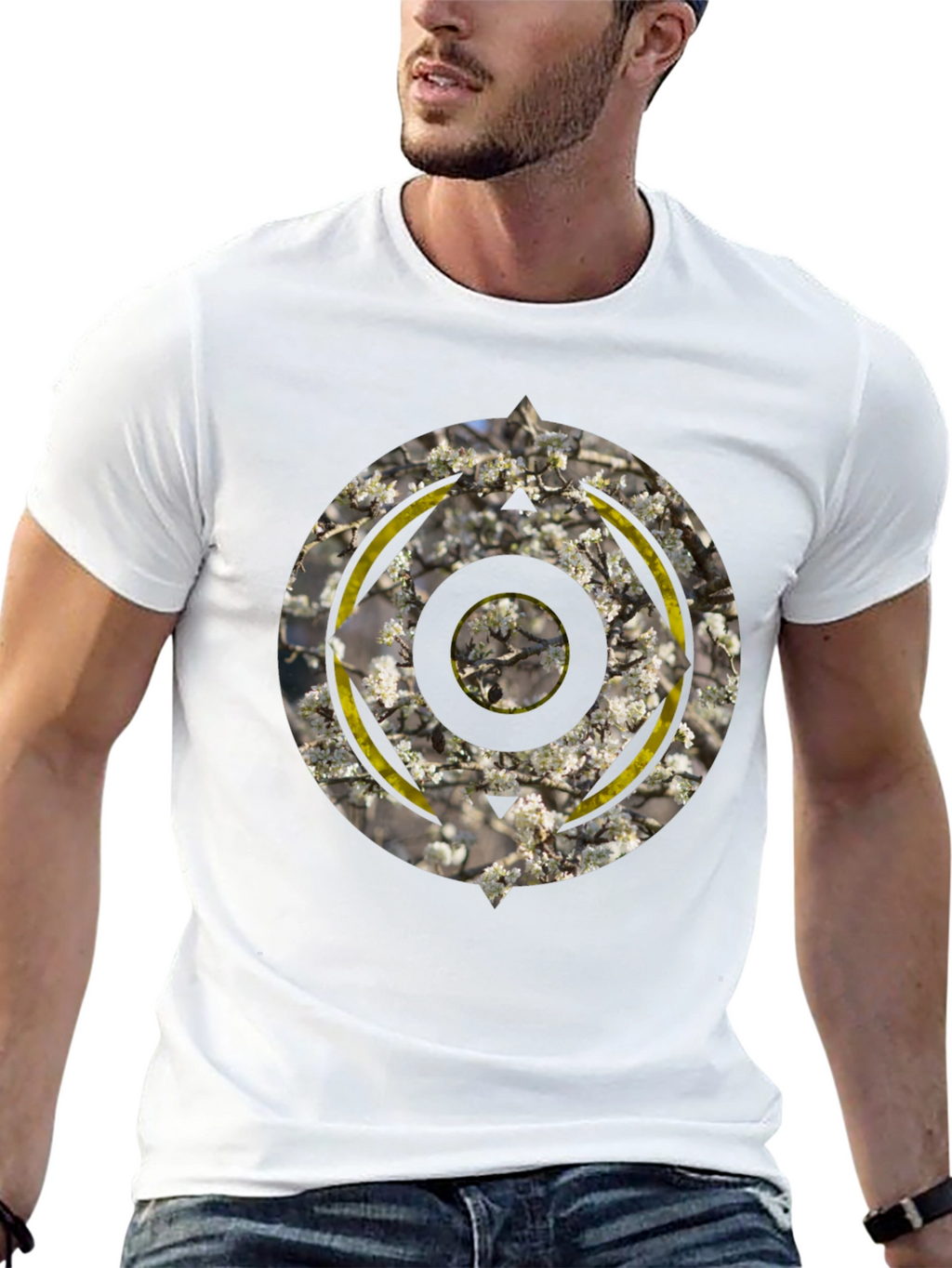 Abstract Circular Graphic Print Black T-Shirt