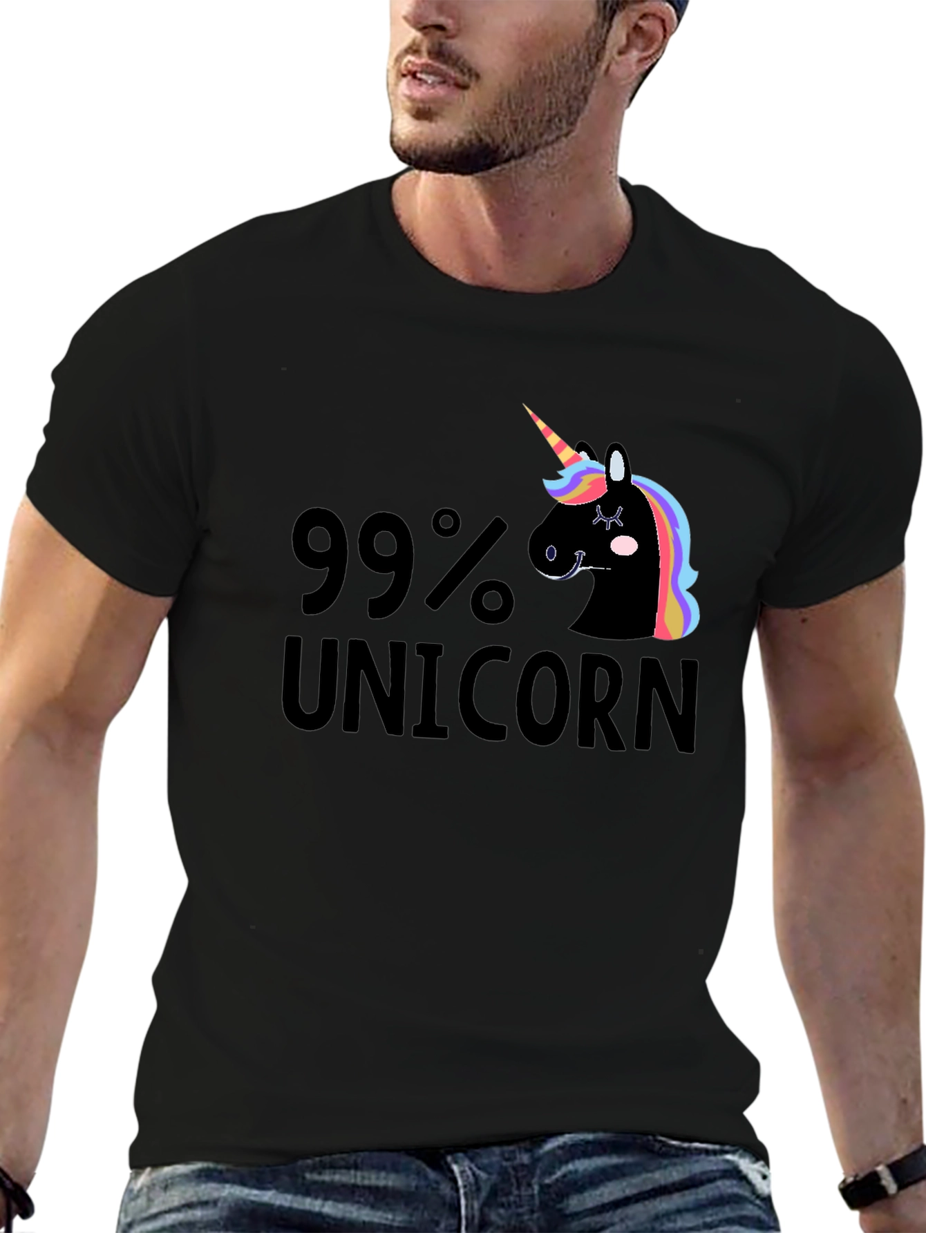 99% Unicorn Graphic Print T-Shirt - Black