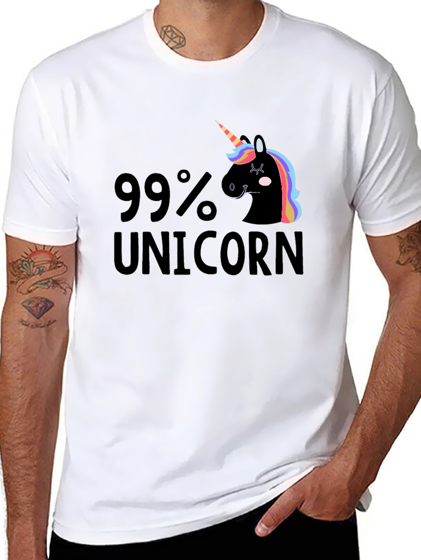 99% Unicorn Graphic Print T-Shirt - Black