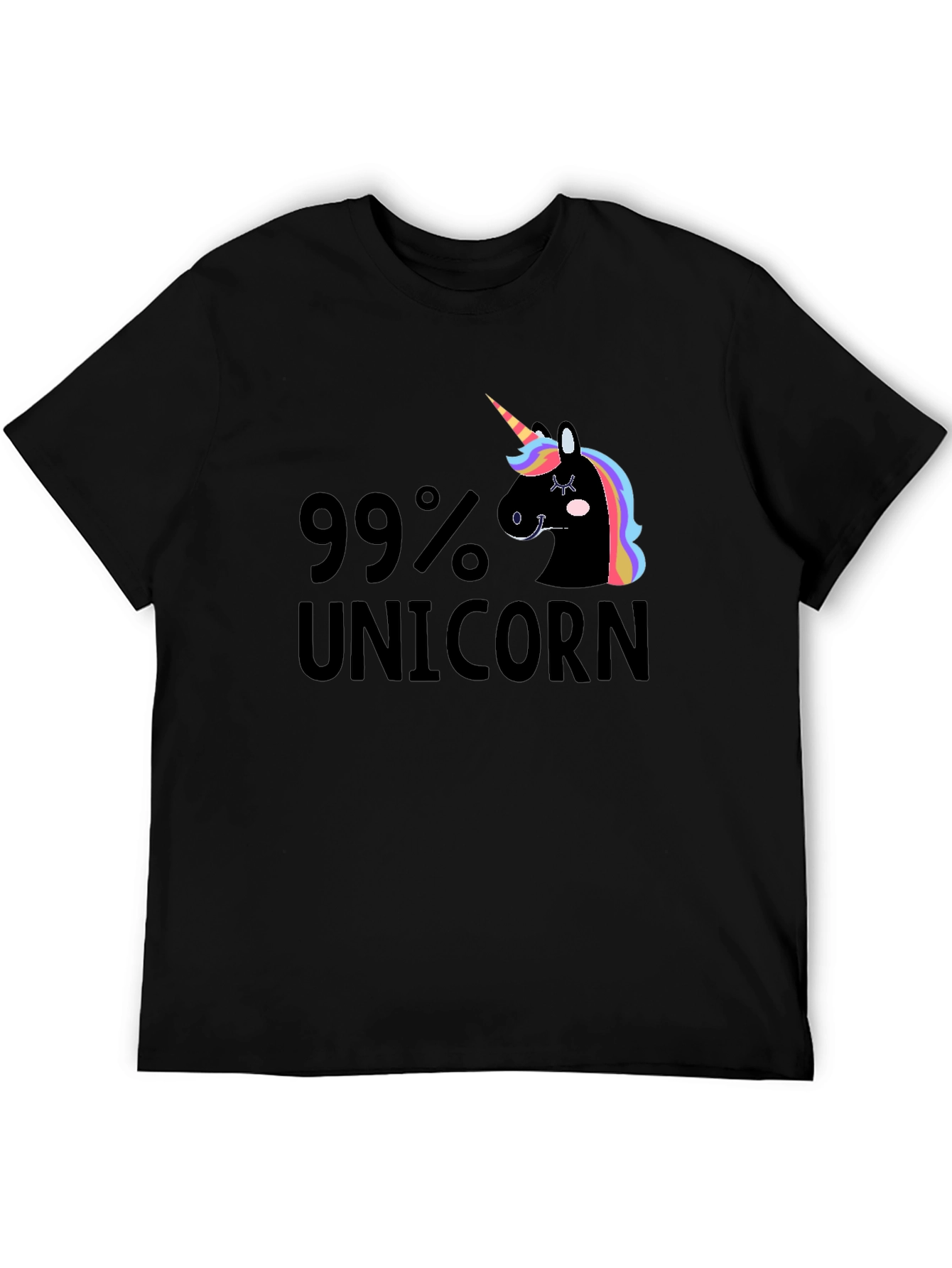 99% Unicorn Graphic Print T-Shirt - Black