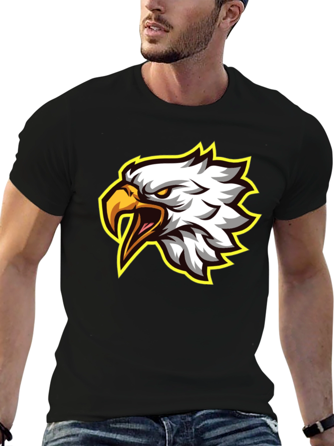 Eagle Graphic Tee - Fierce Bird Design Black T-Shirt