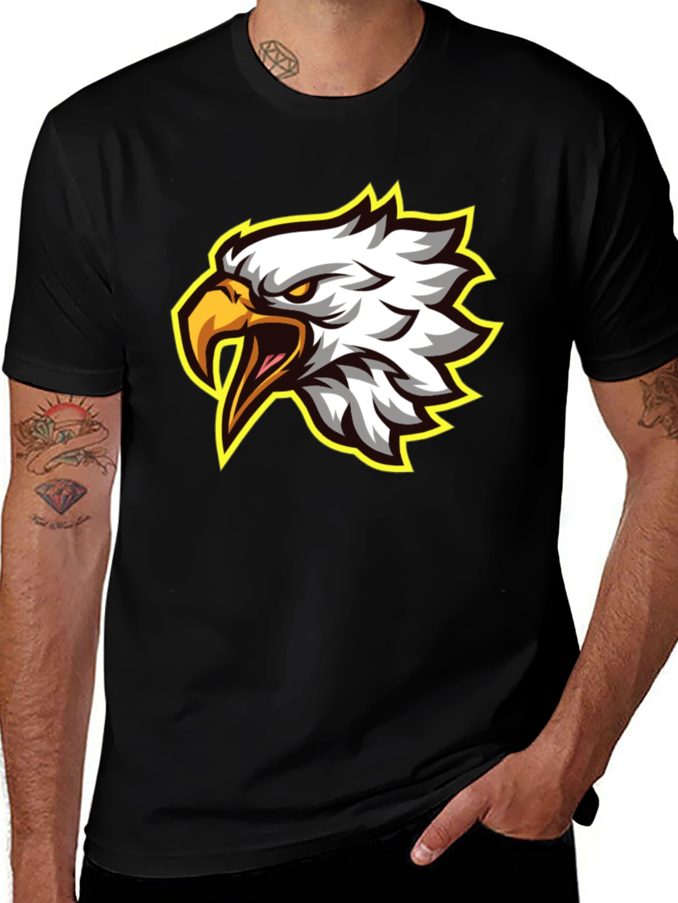 Eagle Graphic Tee - Fierce Bird Design Black T-Shirt