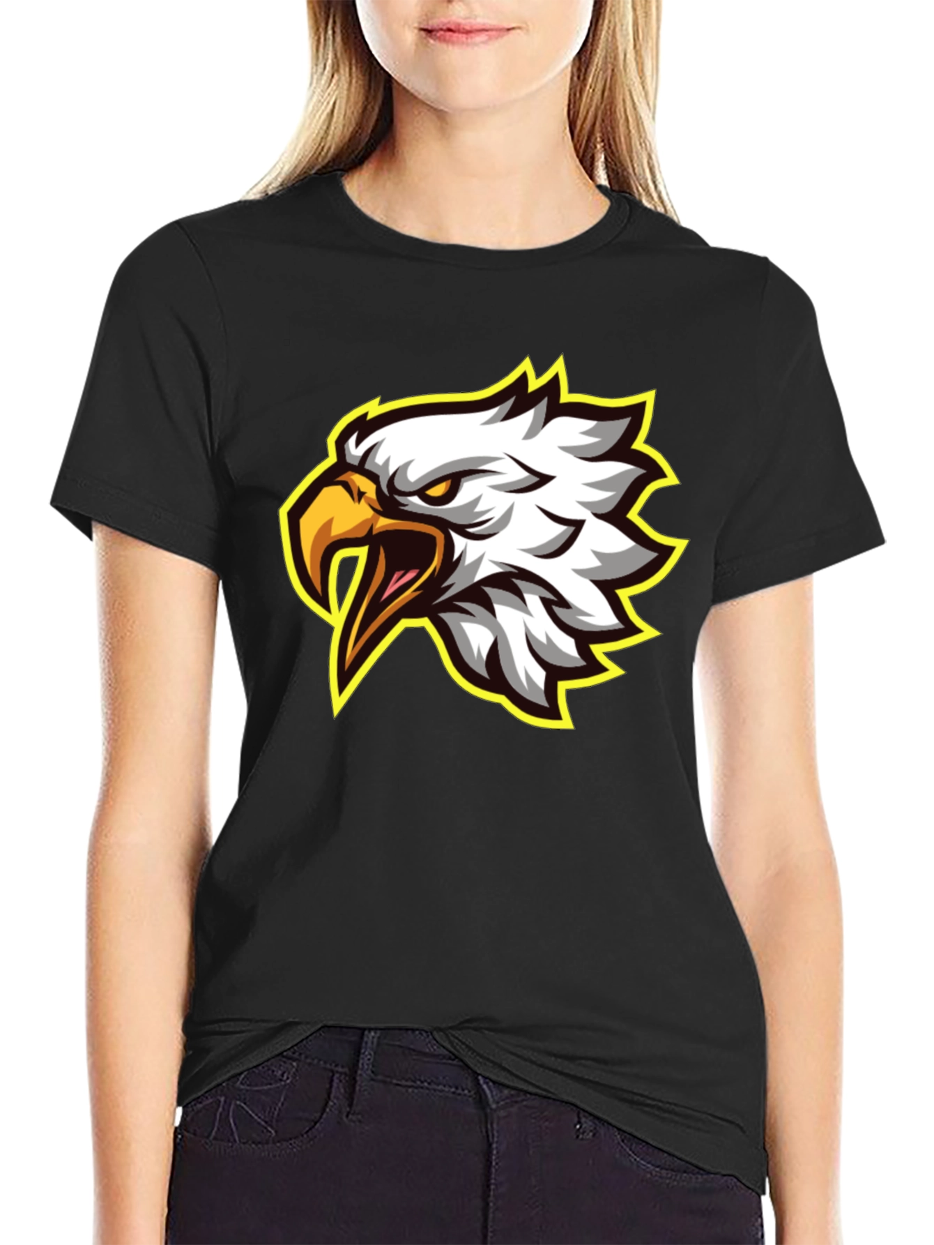 Eagle Graphic Tee - Fierce Bird Design Black T-Shirt