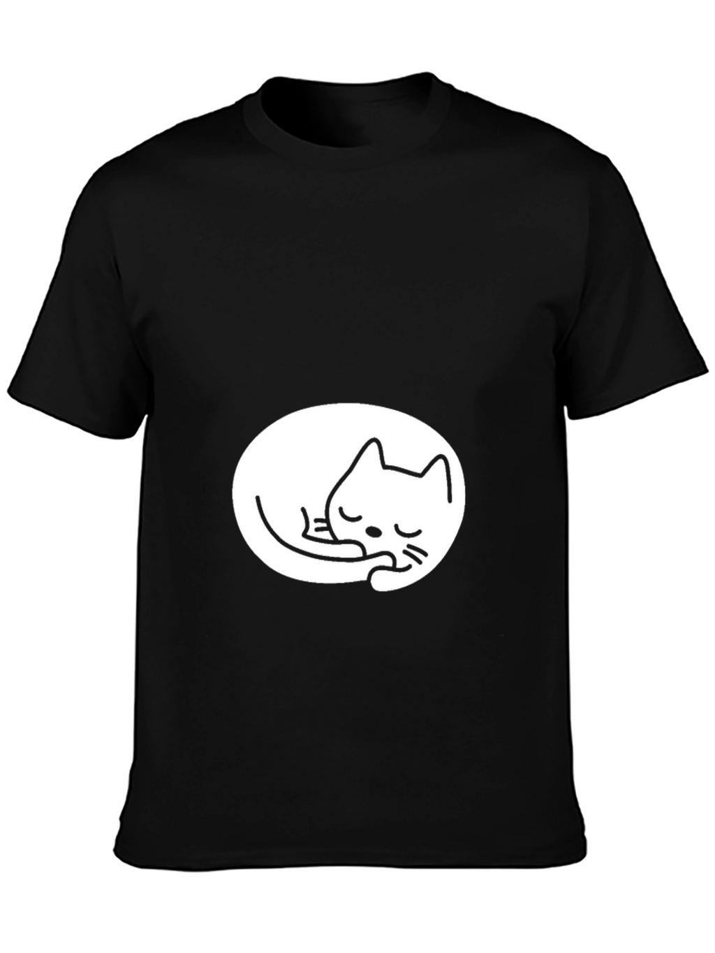 Black Tee with Cute Sleeping Cat Design