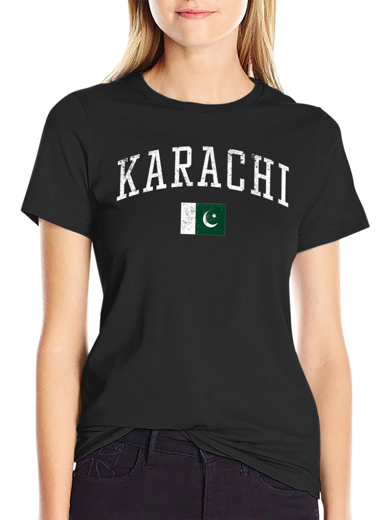 Karachi Pakistan Flag T-Shirt - Distressed Design