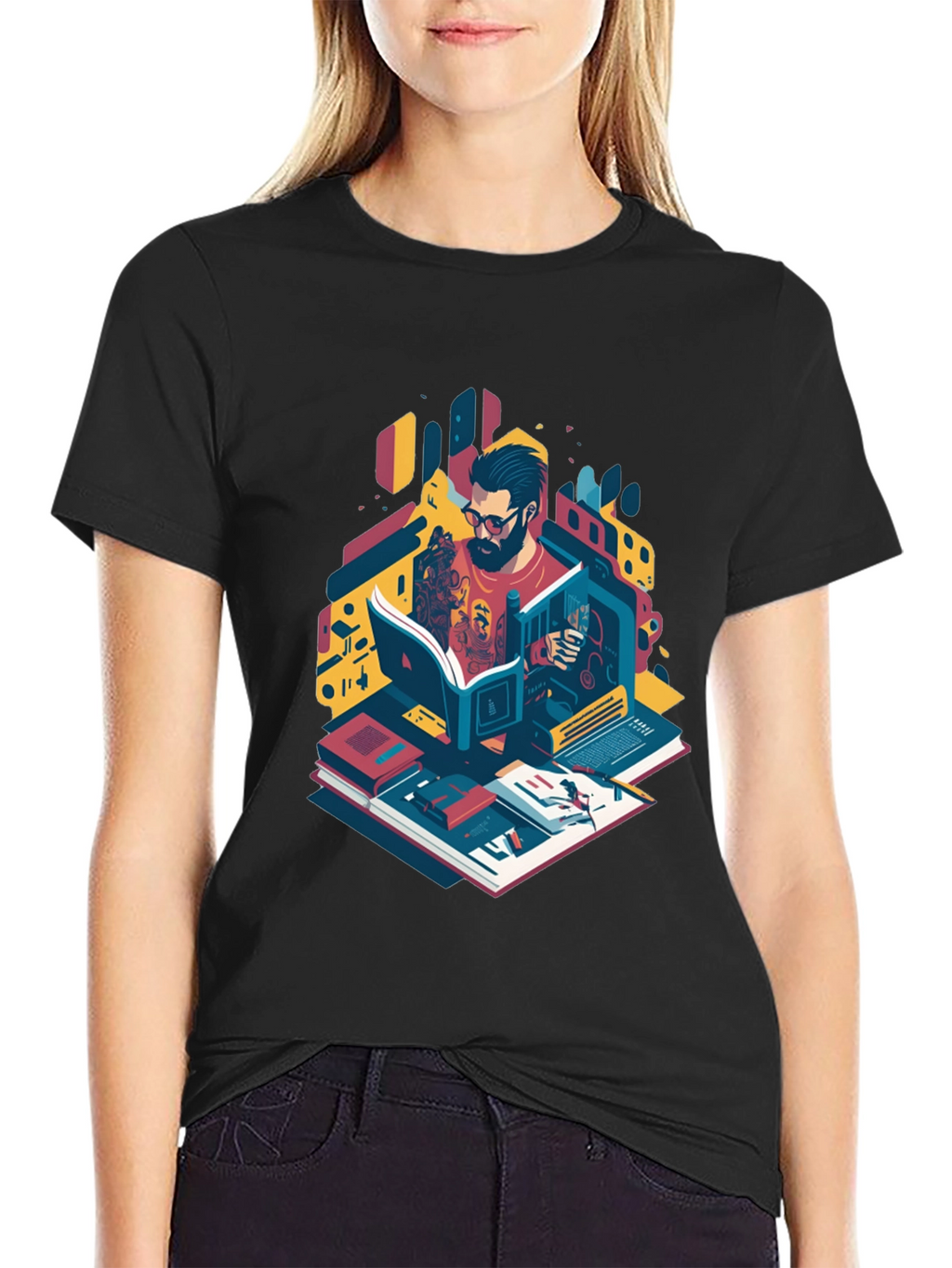 Bookworm Graphic Tee - Artistic Readers Shirt