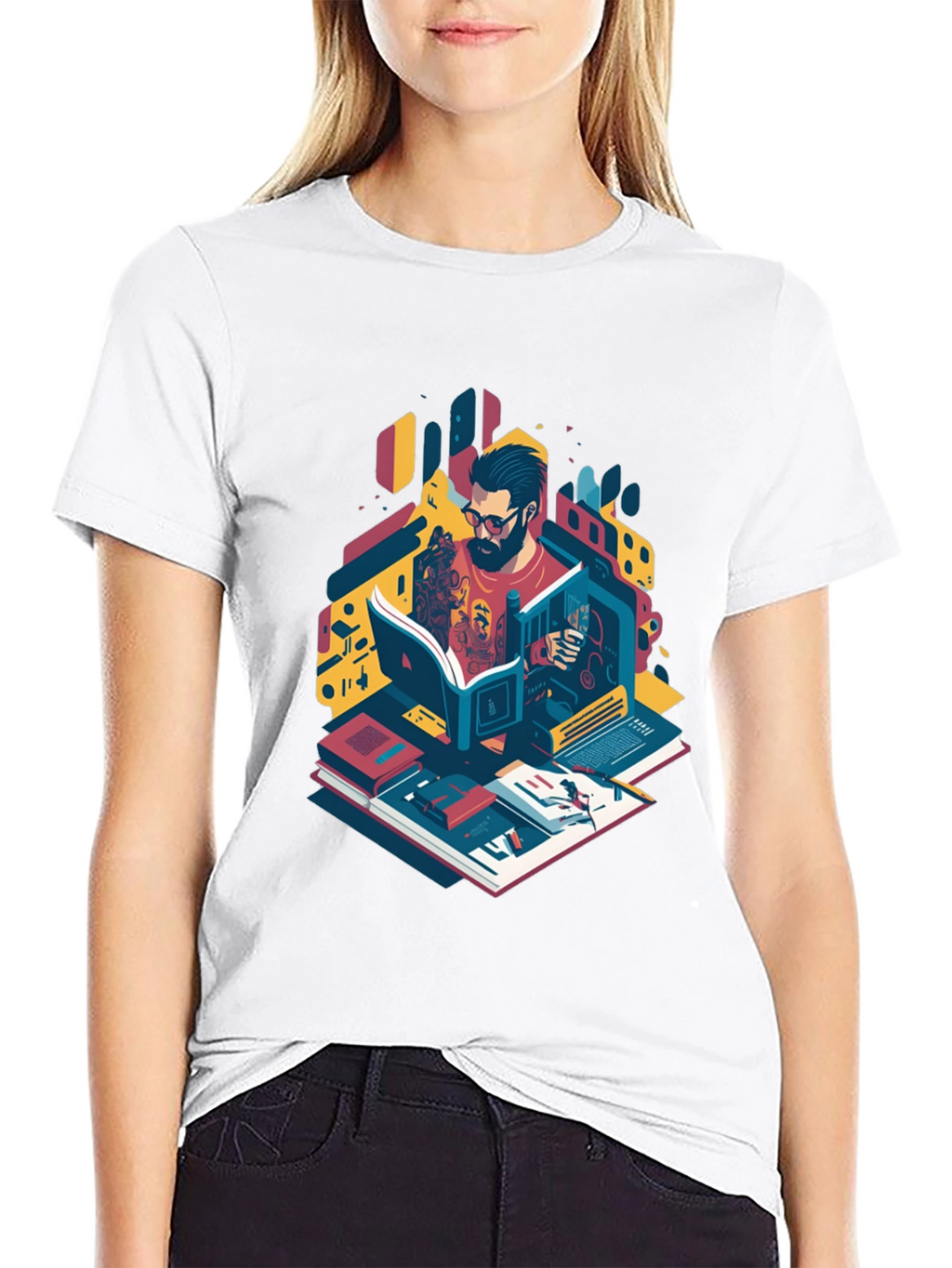 Bookworm Graphic Tee - Artistic Readers Shirt