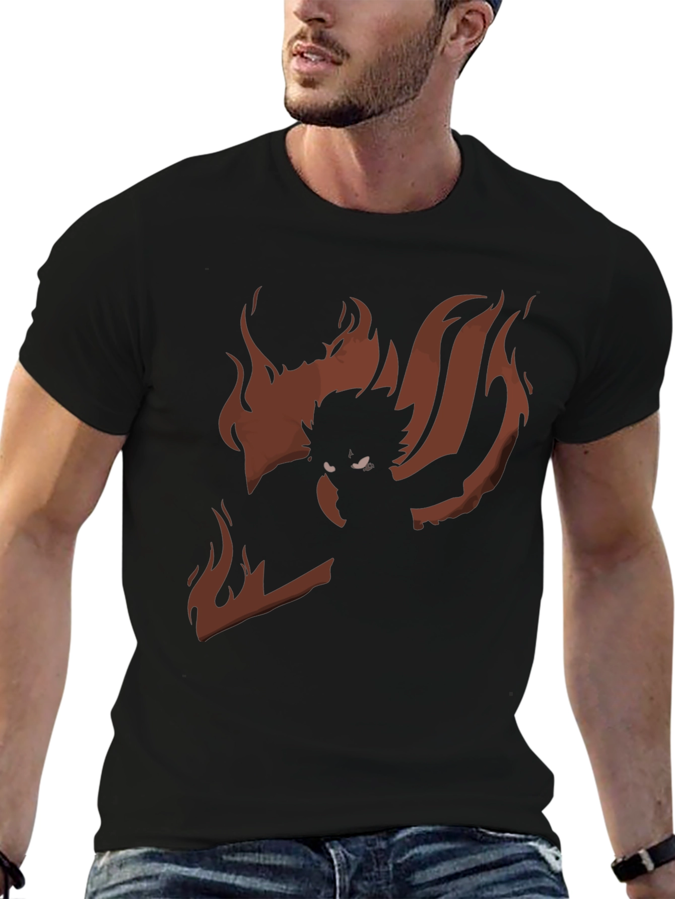 Anime Graphic Tee - Nine Tails Silhouette - Black Cotton T-Shirt